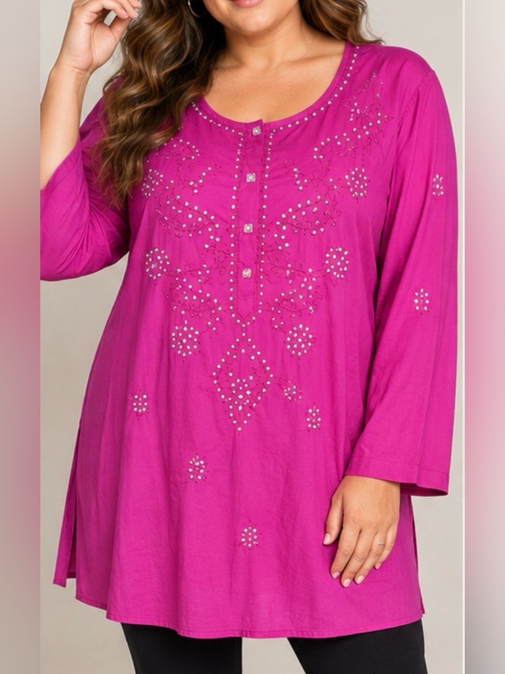 Veranesi Winter Berry Pink Embellished Tunic Top 2X